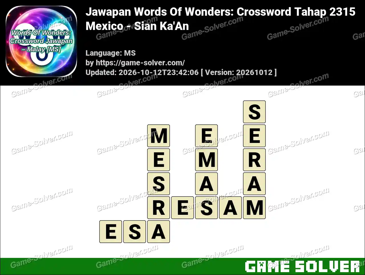 Jawapan Words Of Wonders: Crossword Tahap 2315 – Mexico – Sian Ka’An